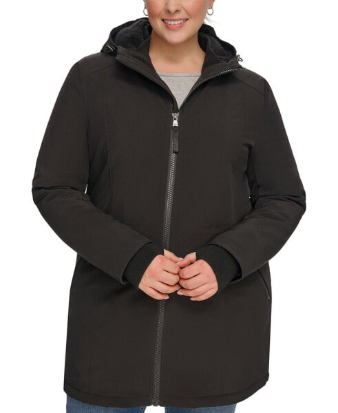 Womens Plus Size Hooded Faux-Fur-Lined Anorak Raincoat, Created for Macys