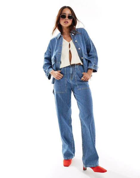 ONLY Kirsi high waisted wide leg cargo jeans co-ord in blue and white stripe