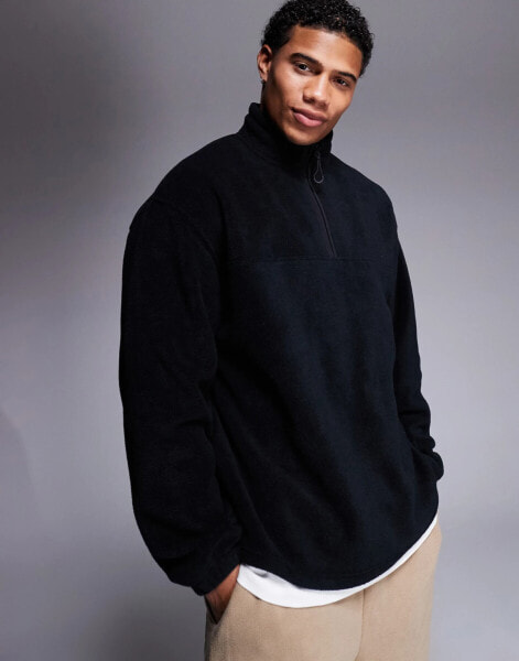 ASOS DESIGN oversized half zip fleece sweatshirt in black