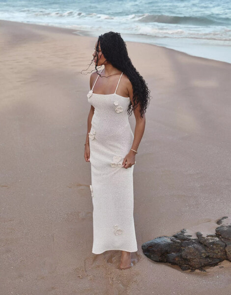 4th & Reckless x Loz Vassallo isla sheer knit maxi beach dress in off white