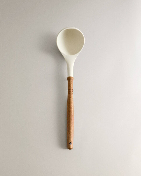 Silicone and wood ladle