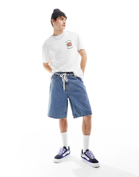 Vans check-5 baggy denim shorts in mid wash blue