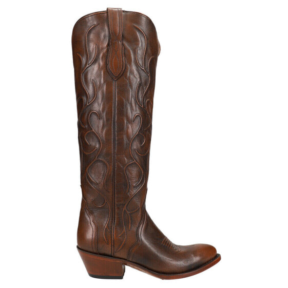 Lucchese Peri TooledInlay Round Toe Cowboy Womens Brown Dress Boots M5049