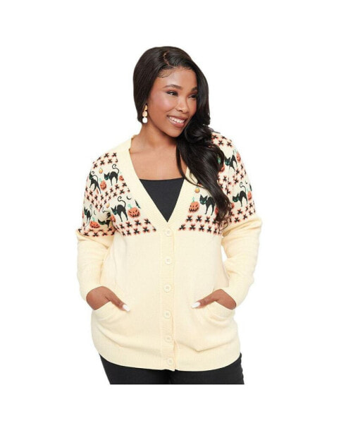 Plus Size Printed Knit Long Cardigan