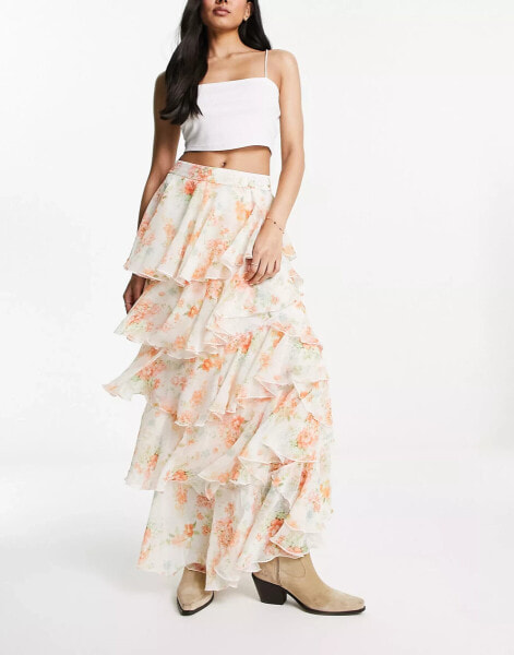 Miss Selfridge chiffon festival boho tiered maxi skirt in floral