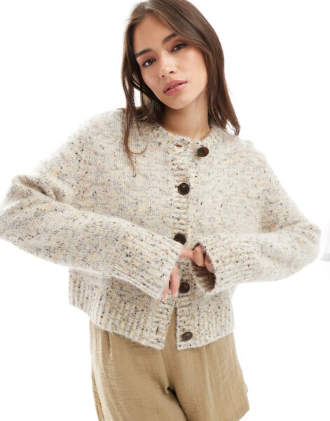 & Other Stories alpaca blend textured knit cardigan in beige melange