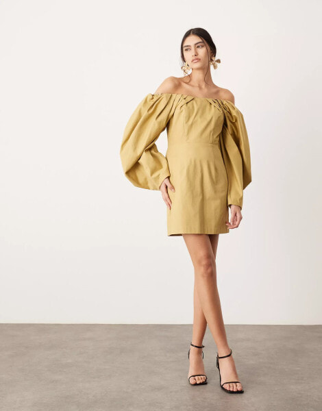 ASOS EDITION structured bardot mini dress in honey