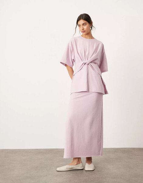 ASOS EDITION premium textured jersey maxi skirt co-ord with side split in lilac