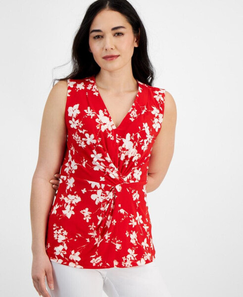 Petite Floral-Print Twist-Front Top