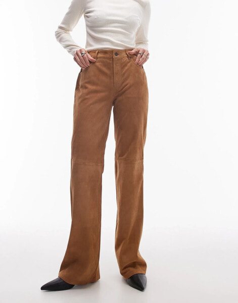 Mango suede flare trousers in brown