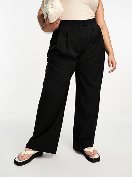 ASOS DESIGN Curve wide leg trouser in black 