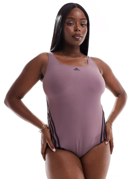 adidas Performance plus 3-stripes swimsuit in purple