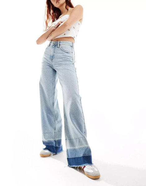 Lee Stella a line wide leg unpicked hem jeans in light wash