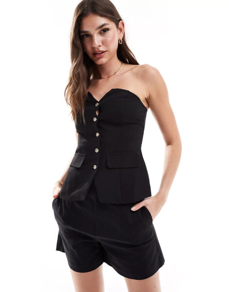 Urban Threads structured corset top with gold buttons in black