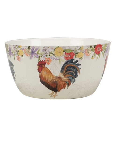 Floral Rooster Deep Bowl 11"