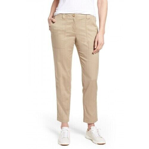 NORDSTROM SIGNATURE 152185 Stretch Cotton & Linen Ankle Pants TAN PLAZA sz 12