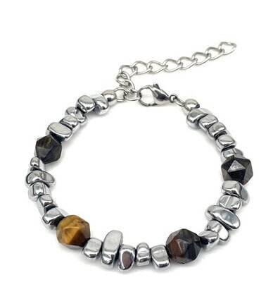 Bead bracelet made of steel with a tiger´s eye