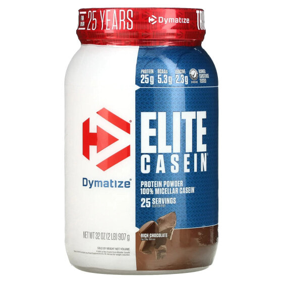 Dymatize, Elite Casein, протеиновый порошок с насыщенным шоколадным вкусом, 907 г (2 фунта)