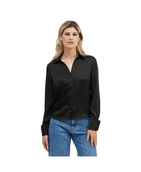 Women's Button Front Satin Blouse