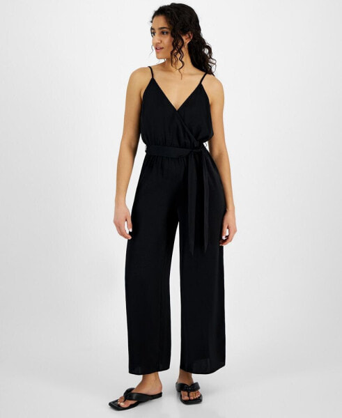 Petite Surplice-Neck Spaghetti-Strap Jumpsuit, Created for Macy's