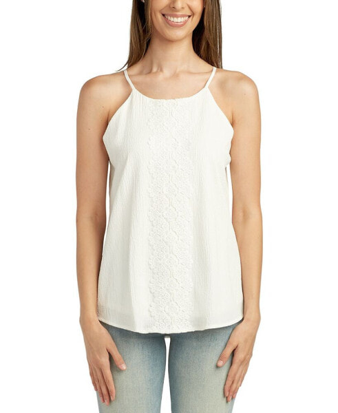 Juniors' Round-Neck Lace-Trim Sleeveless Top