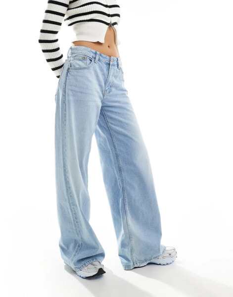 Bershka high waisted wide leg jeans in light wash blue