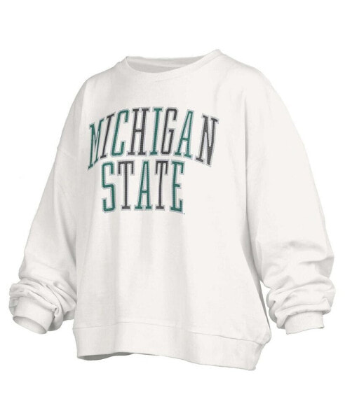 Women's White Michigan State Spartans Janise Waist Length Oversized Pullover Sweatshirt