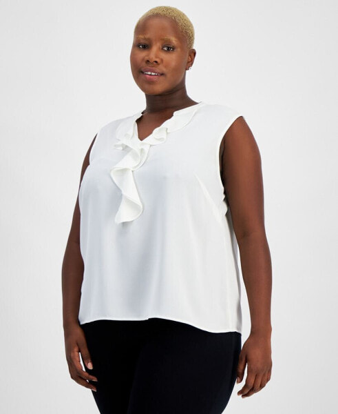 Plus Size Ruffled Sleeveless V-Neck Top