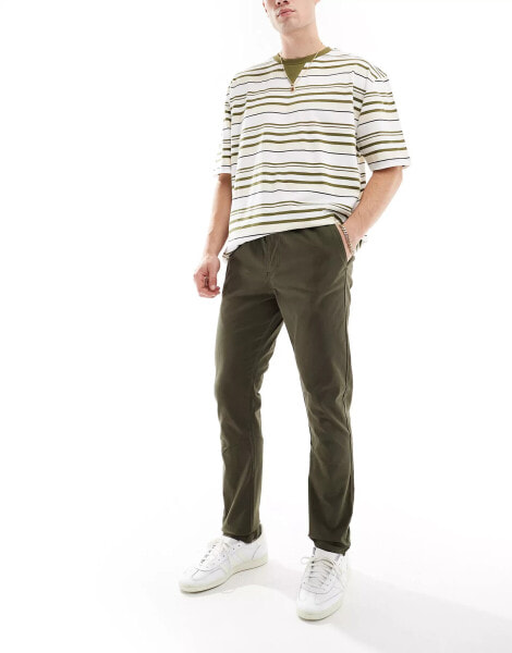 Threadbare pull on slim chino trouser in khaki