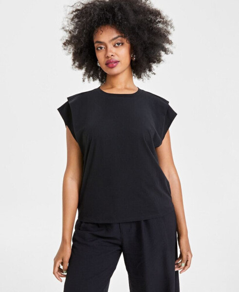 Women's Pleated-Shoulder T-Shirt, Created for Macy's