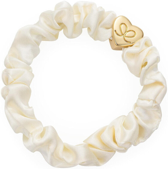 Gold Heart Silk Scrunchie Cream