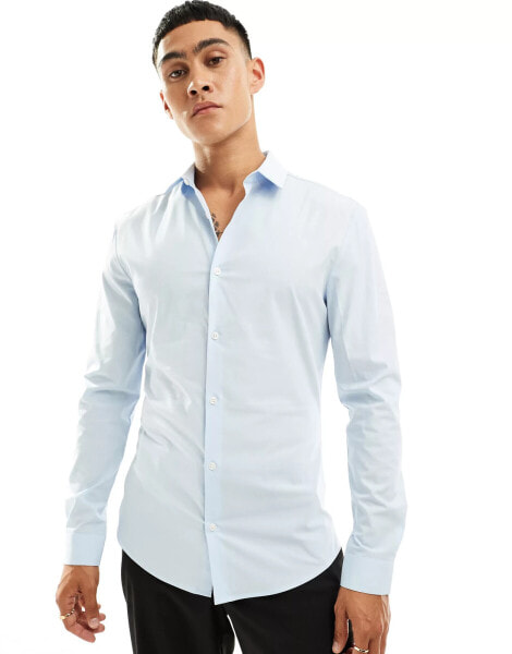 ASOS DESIGN skinny shirt in pale blue