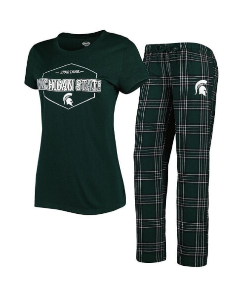 Женская пижама Concepts Sport Womens Green, Black Michigan State Spartans Badge T-shirt and Flannel Pants Sleep Set