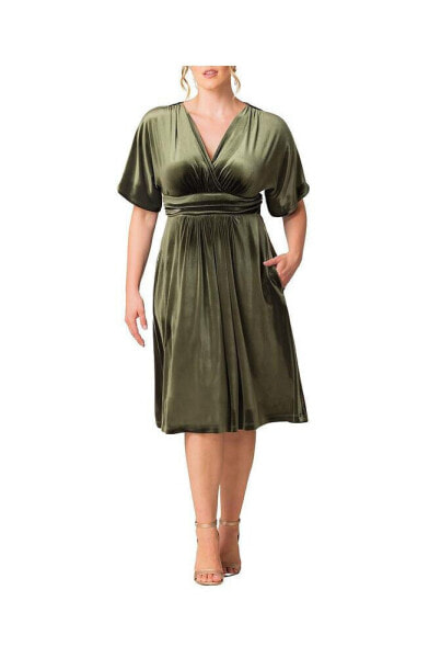 Women's Plus Size Angelic Velvet Midi Cocktail Dress with Pockets