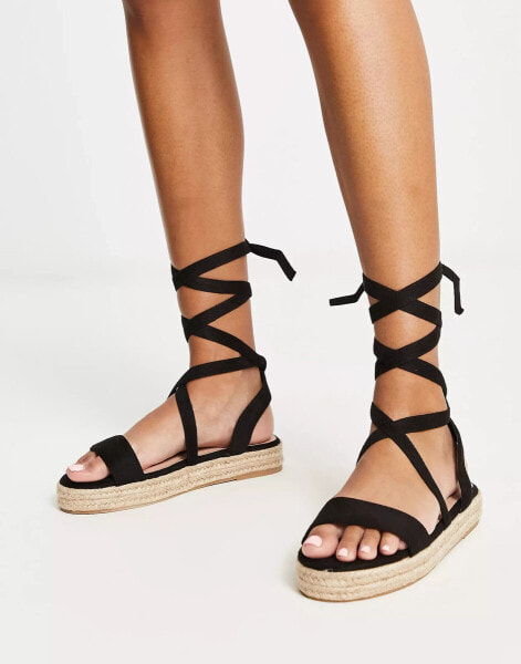 Truffle Collection espadrille tie leg sandals in black