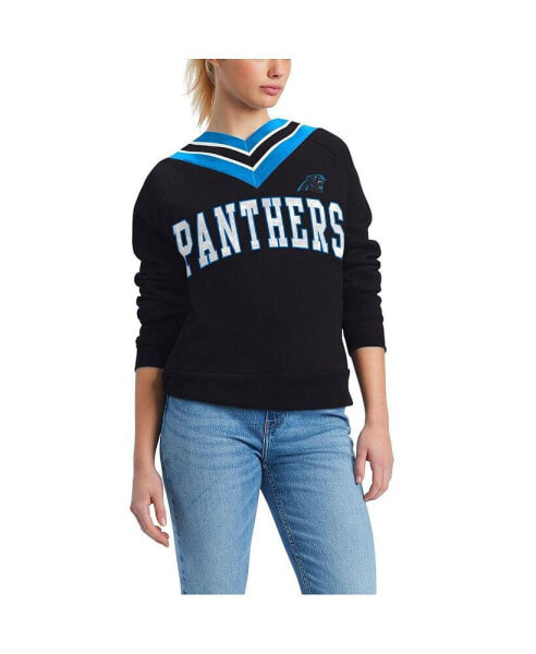 Women's Black Carolina Panthers Heidi V-Neck Pullover Sweatshirt