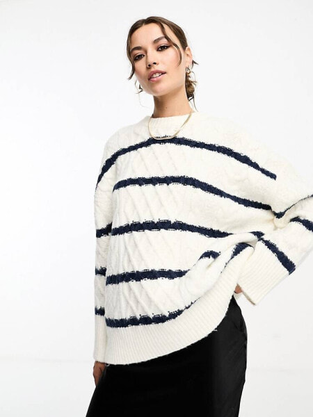 ASOS DESIGN oversized cable jumper in stripe