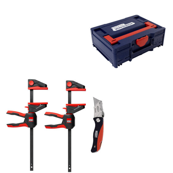 Bessey Aktion-Set: 2x Einhandzwingen EZ360-30 +1x Klappmesser DBKPH-EU & EW Systainer³ M 137 blau / rot