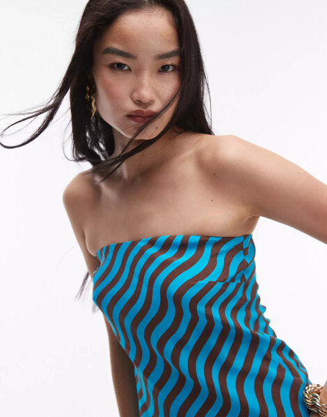 Topshop co-ord wiggle stripe bandeau top in turquoise and brown