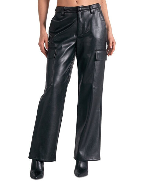 Women's Faux-Leather Cargo Pants