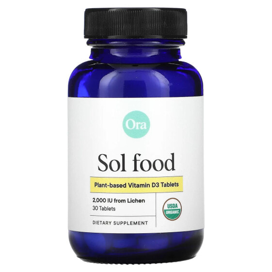 Ora, Sol Food, растительный витамин D3, 2000 МЕ, 30 таблеток