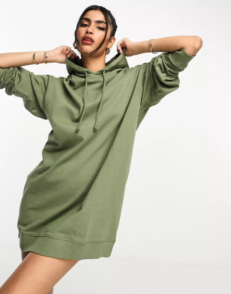 ASOS DESIGN oversized hoodie sweatshirt mini dress in khaki