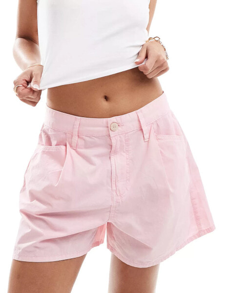 Mango straight woven shorts in washed pink