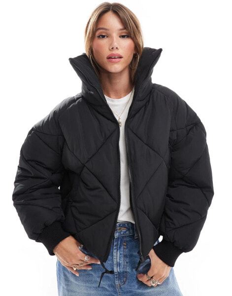 Brave Soul quilted puffer jacket in black