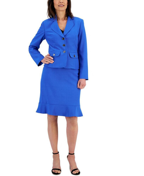 Костюм Le Suit Three-Button Jacket & Flounce-Hem Skirt