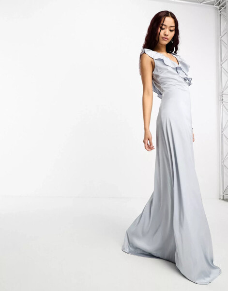 TFNC – Bridesmaid – Maxi-Brautjungfernkleid in Grau mit Rüschenbesatz