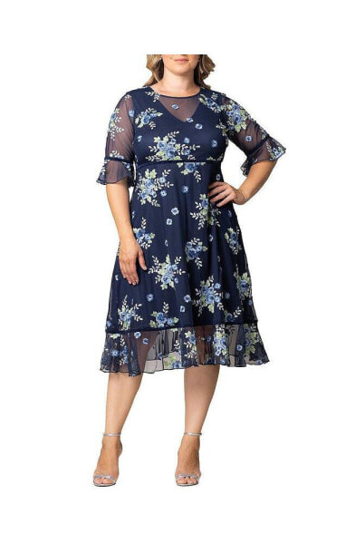 Plus Size Wildflower Embroidered Floral Mesh Dress