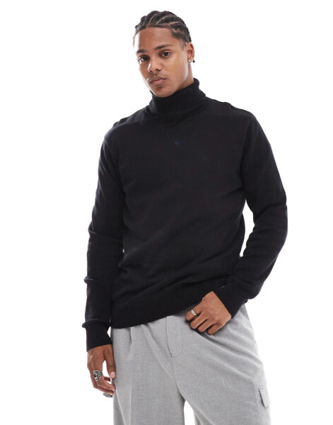 Brave Soul cotton turtle neck jumper in black