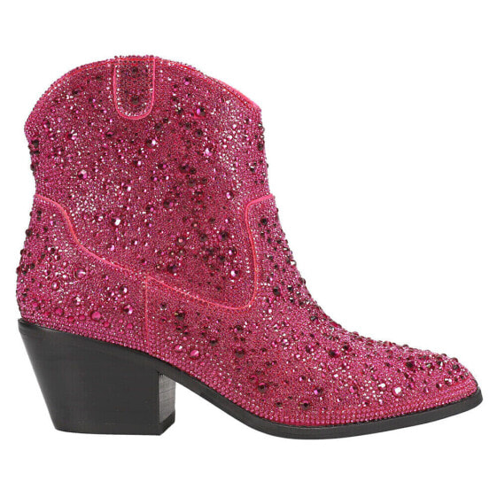 Corkys Shine Bright Rhinestone Pull On Round Toe Booties Womens Pink Casual Boot