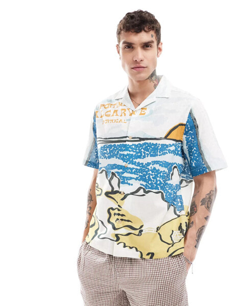 ASOS DESIGN boxy relaxed revere shirt with scenic print